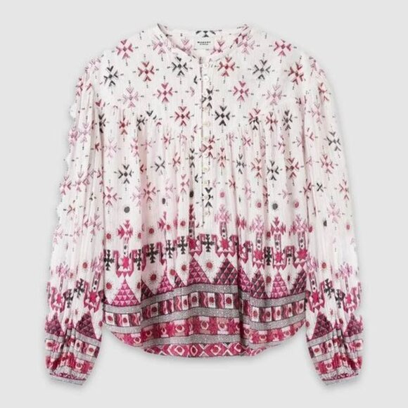 Isabel Marant Étoile Salika Metallic‎ Puff Sleeve Preppy Blouse Sz 38 (M) - Picture 2 of 8